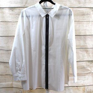 AVENUE Women's Plus, White Zip Front Collared Blouse - NWT
